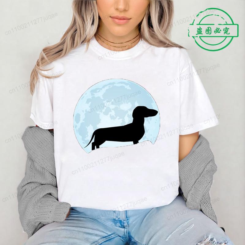 Moon Dachshund T Shirt for Men Women O-neck Short Sleeve Streetwear Wiener Dog Lover Graphic T Shirts Tee Tops Clothing Gift