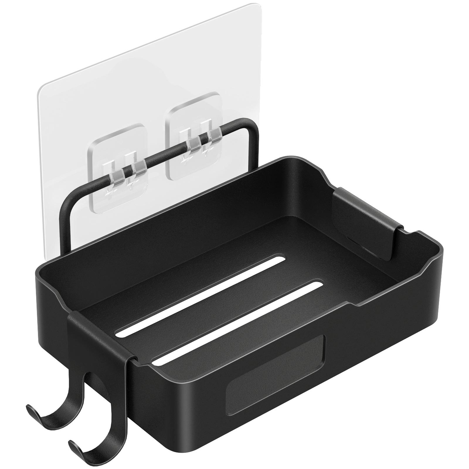 Wall Mounted Soap Holder With Hooks Stainless Steel Soap Tray Slotted Soap Dish Kitchen Bathroom Accessories Black 1pcs#0