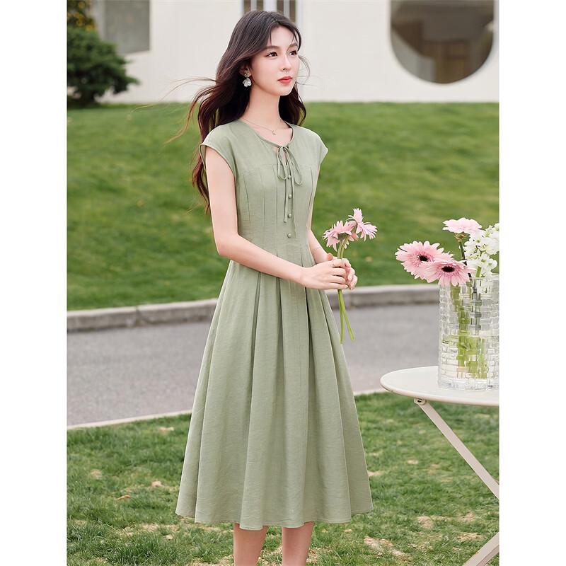 Robe midi élégante française ajustée en lin coupe A