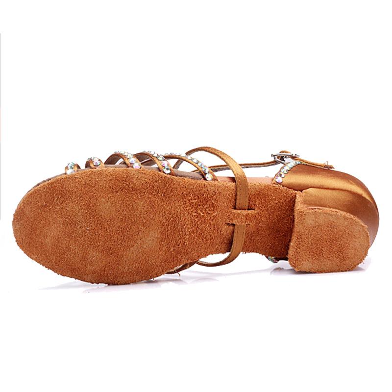 Femei Fete Pantofi de dans latino din satin Salsa de bal Cu toc joasă cu strass Copii Pantofi de dans