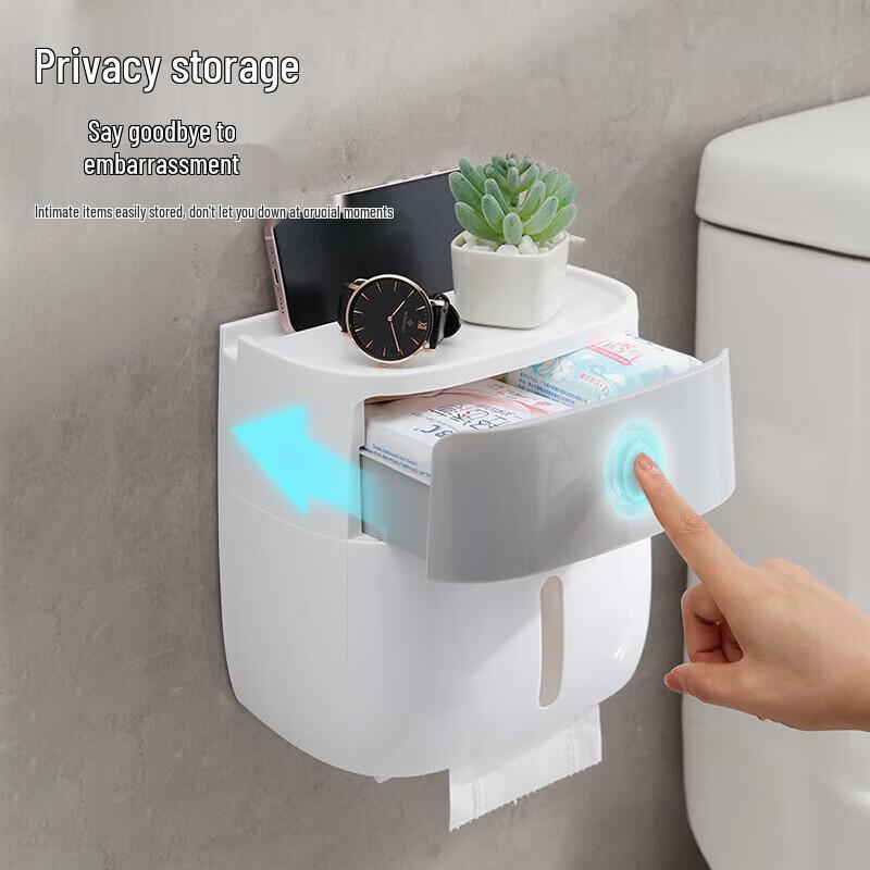 Ecoco Wall-Mounted Tissue Box with Shelf and Drawer