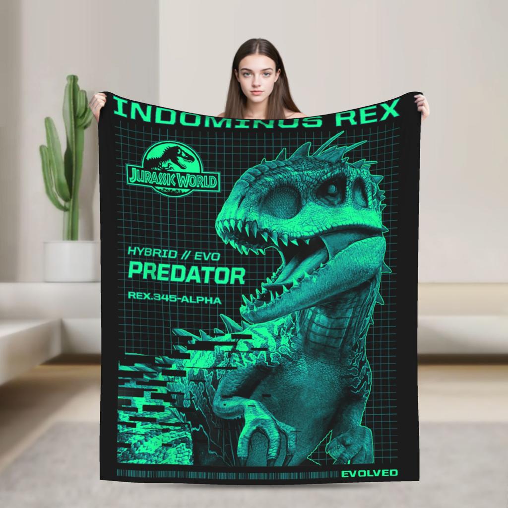 Jurassic T-Rex Grid World Blanket Flannel Spring/Autumn Logo Breathable Lightweight Throw Blankets for Travel Bedroom Quilt