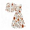 Women Plus Size Two Piece Set Round Neck Sleeveless Flared Dress Mid Sleeve Cropped Cardigan Blue White Floral Printed