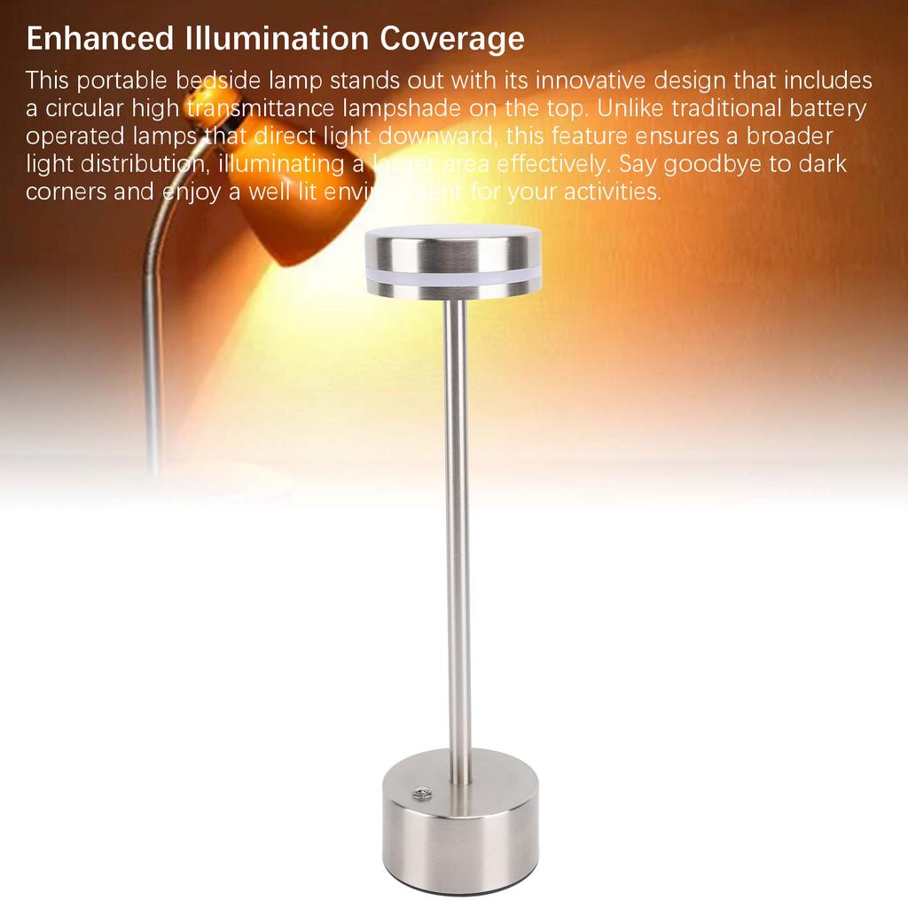 Rechargeable Cordless Table Lamp Modern Dimmable 3 Color Temperatures Portable Bedside Lamp Silver