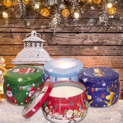 Empty Christmas Scented Candle Jar Candy Flower Tea Round Drum-Shaped Metal Tin Box For Souvenirs Gifts Xmas Party Decoration