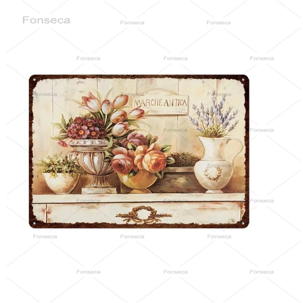 Vintage Flowers Metal Sign Garden Floral Retro Tin Plaques Home Decoration Wall Art Iron Painting 20X30Cm