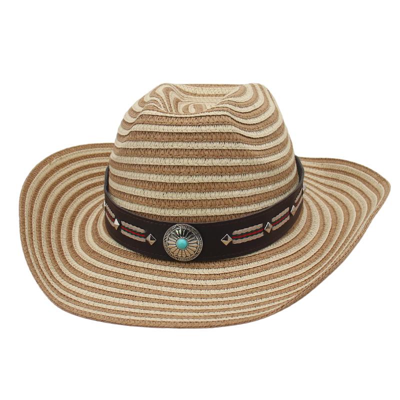 

Western Cowboy Hat Foldable Hollow Lafite Straw Hat Men S And Women S Summer Beach Jazz Hat Knight Big Brim Sun Hat one size fits all straw hat [one-line stripes]