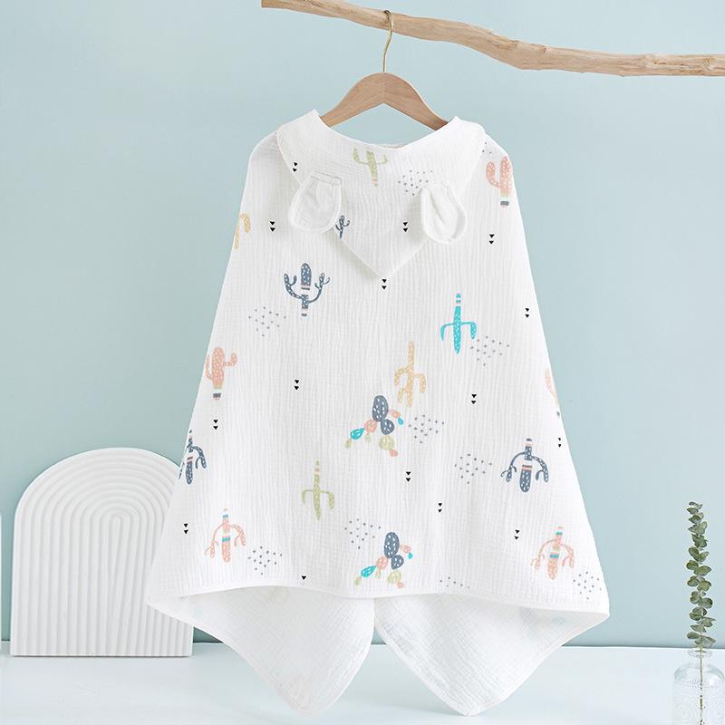 Children's Hooded Cotton Gauze Cape Bath Towel Infant Cartoon Cape Baby Cape Can Wear Bath Towel