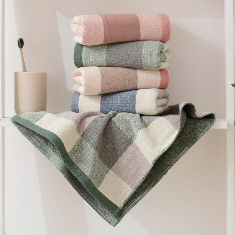 Gauze Gingham Face Towel Soft Absorbent Lint-Free Retro Full Cotton Washcloth Ultra Gentle for Home Adult Bathroom Travel Spa