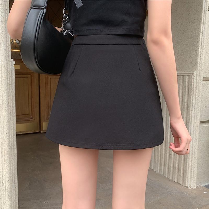 Dameshorts Skjørt Mini Høy Midje Sommer Jenter Ensfarget Vintage Skjørt Plissert Sexy Splitt A-linje Harajuku Skjørt Y2k