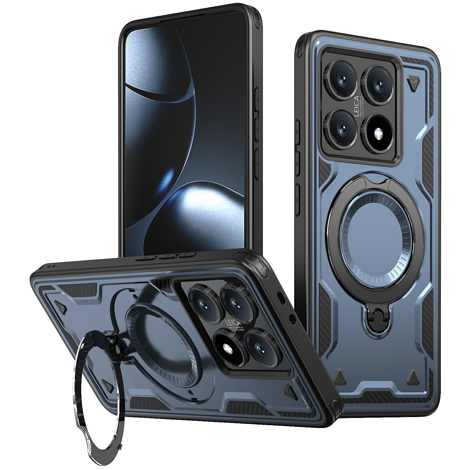 

For Xiaomi 14T Case Compatible with MagSafe Military Protection PC+TPU Kickstand Phone Cover Blue