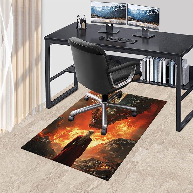 1pc Fire and Blood Office Carpet Chair Mats, Home Decor Mat Fantasy Theme Mat Durable Mat, Dragon Decor,Suitable for Fantasy Theme Lovers