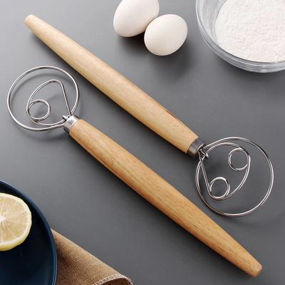 2 Pezzi Frusta Danese per Impasto, Frullino a Mano, Sbattitore Manuale per Uova, Manico in Legno, Frusta da Cucina per Cucinare, Accessori per Pasticceria, Utensili da Cucina
