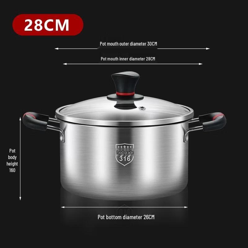 

HANDUNYOU 316 Stainless Steel Soup Pot with Anti-scald Handle, 28CM