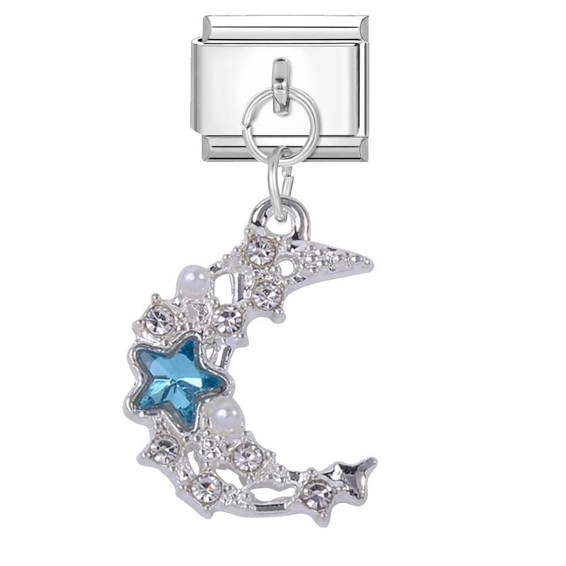 New Shiny Bow Knot Butterfly Moon Star Zircon Pendant Italian Charm Link Fit 9MM Bracelet Stainless Steel Women Men DIY Making