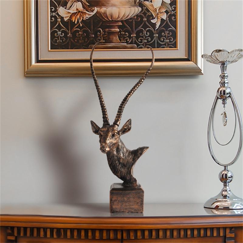 Modern Resin Antelope Head Sculpture with Base for Farmhouses Home Office Living Room Bookshelves Decorative Ornament