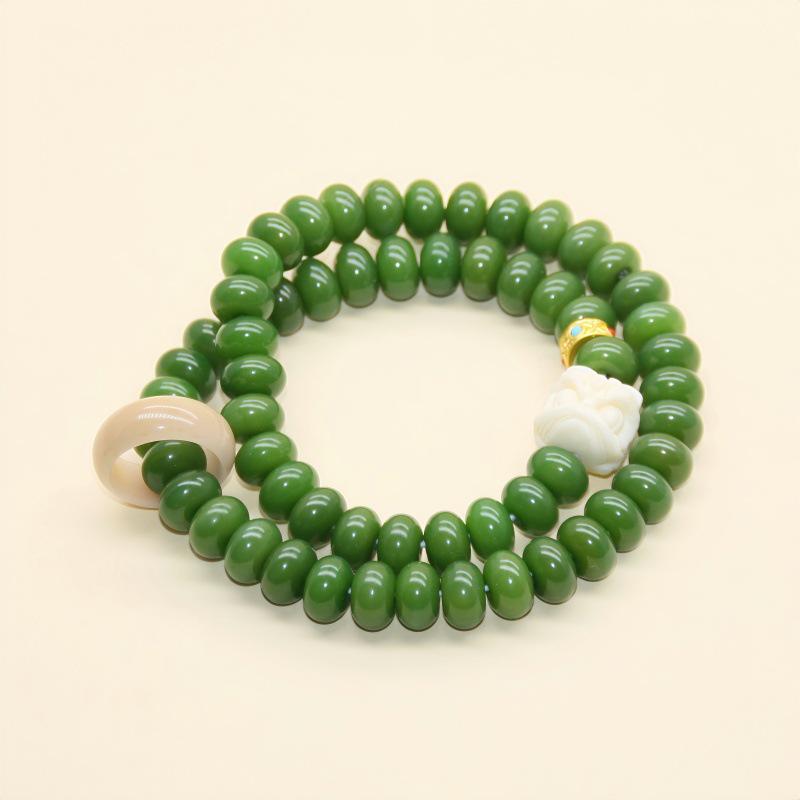 Green Bodhi Double Strand Abacus Bead Buddhist Prayer Bracelet for Men & Women - Wenwan Rosary