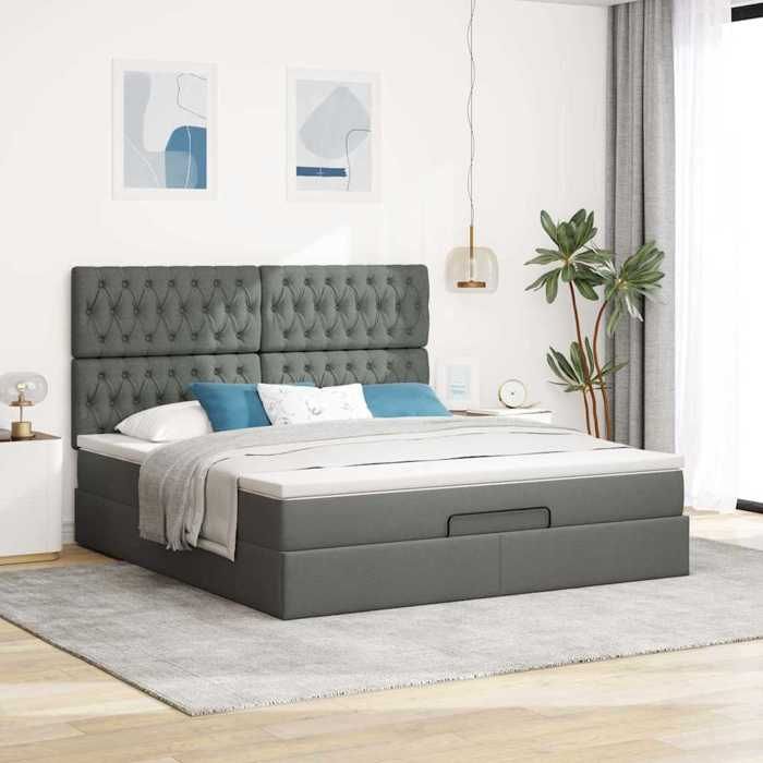 VidaXL Cadre de lit ottoman avec matelas gris foncé 160x200cm tissu 3313252