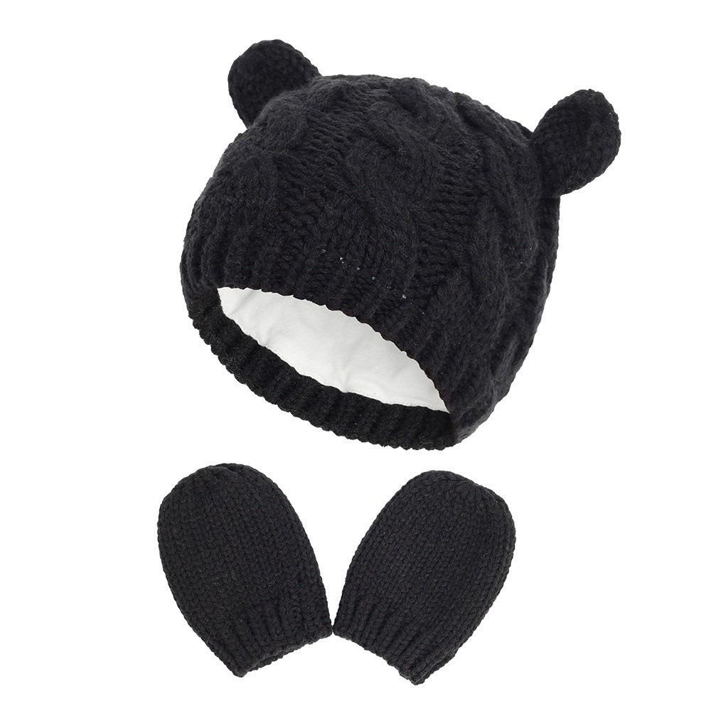 

Warm Baby Warm Hat Coldproof Pullover Hat New Hat Glove Set Kids чорний