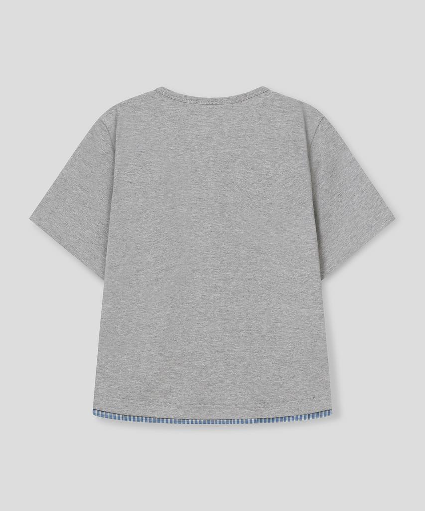 SLOW RECORD HOUSE Layered Check Roll-Up T-Shirt_Gray