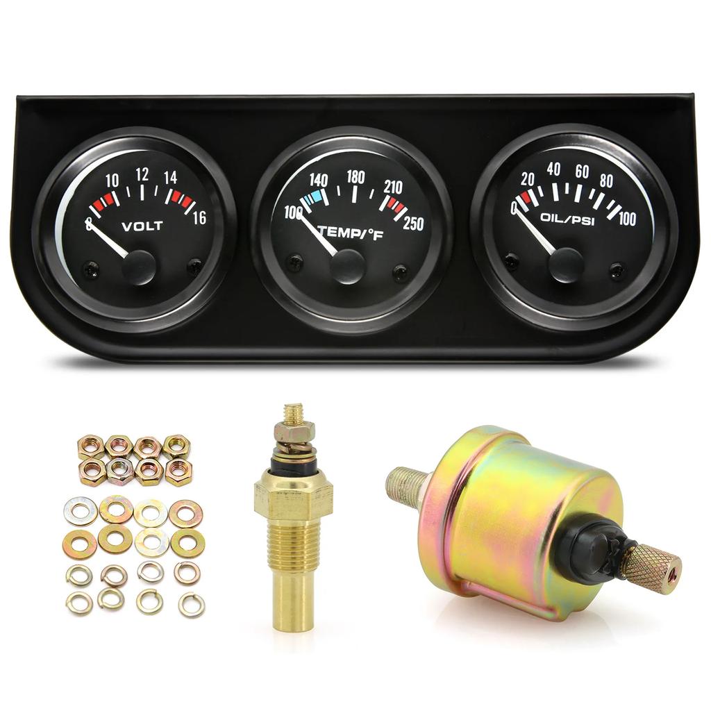 2'' 52mm 3 in 1 LED Back-lit Gauges Voltmeter Water  Oil Pressure Oil temperature Electrical Gauge 3 in 1 Kit Meter
