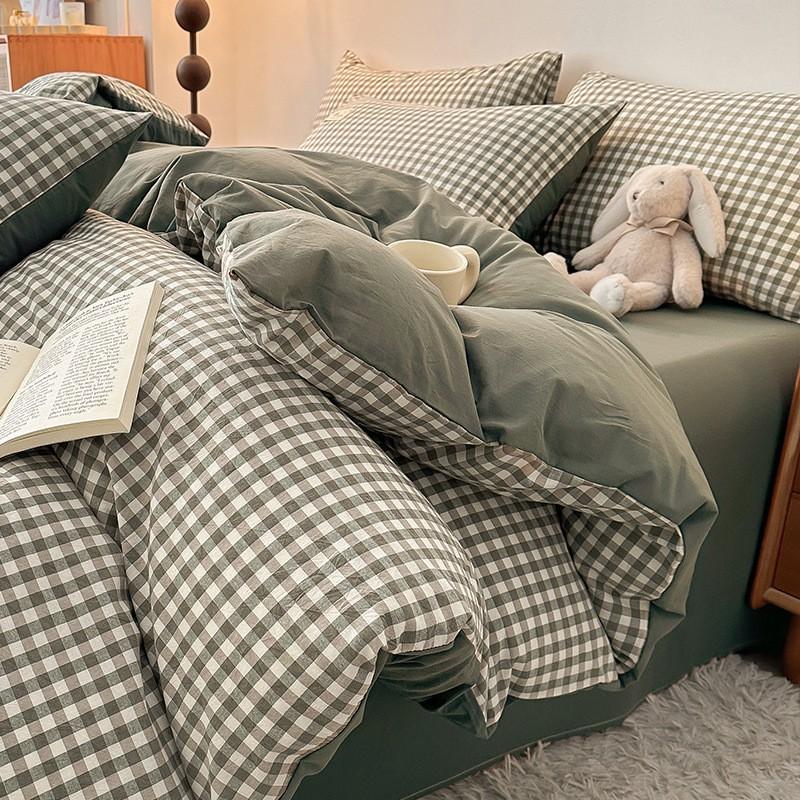 Washed Cotton Single Bedding Set Dormitory 150x200cm Bed Sheet Duvet Cover Pure Color Modern Minimalist