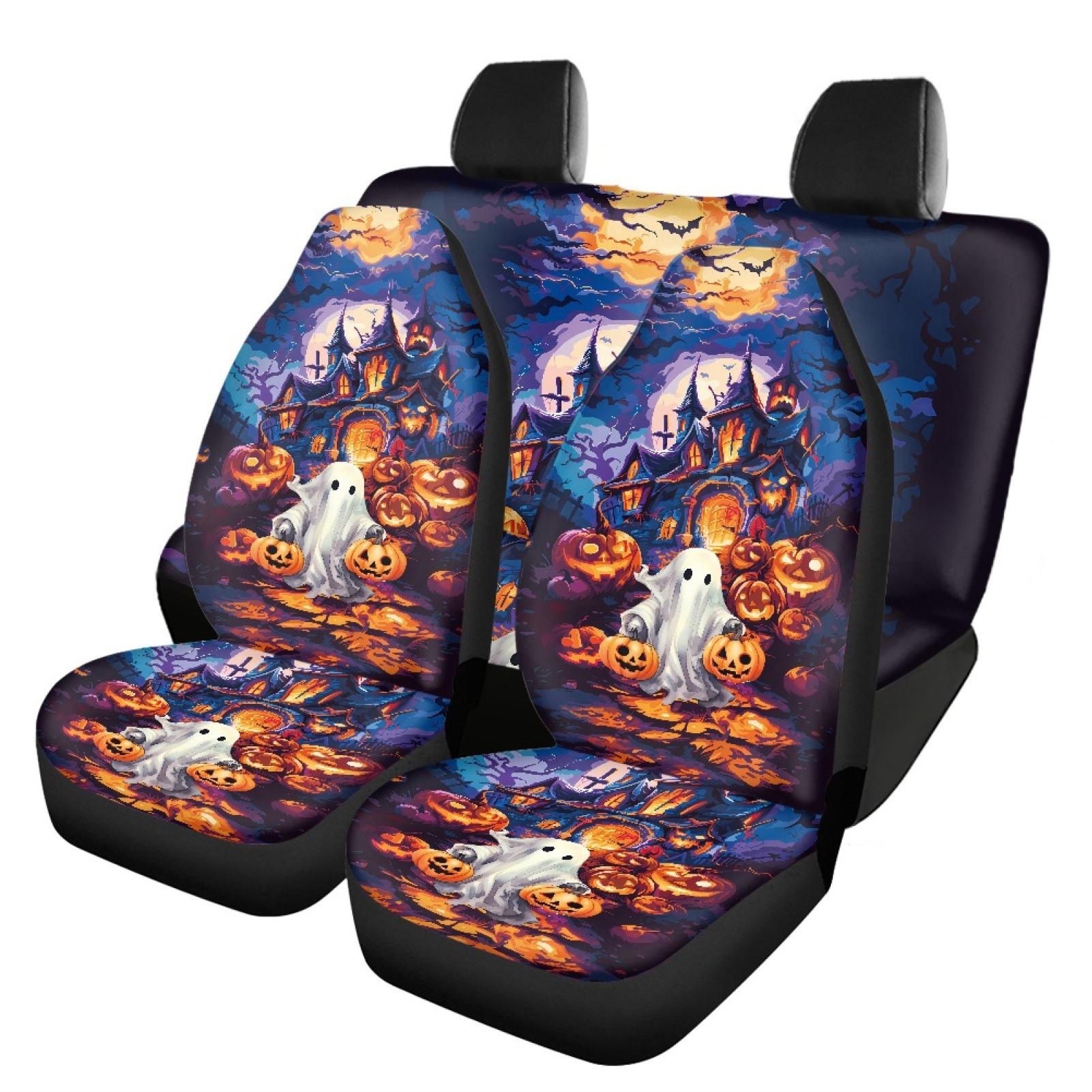 

4 шт. чехлы на сиденья автомобиля с изображением черной кошки и тыквы на Хэллоуин, универсальные чехлы на сиденья автомобиля, защитные чехлы на сиденья, комплект прочных чехлов