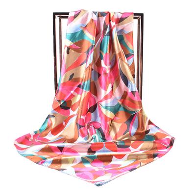 Autumn and Winter New Color Graffiti Flowers and Leaves 90 Color Ding Silk Scarf Large Square Scarf Versatile Retro Print Ladies