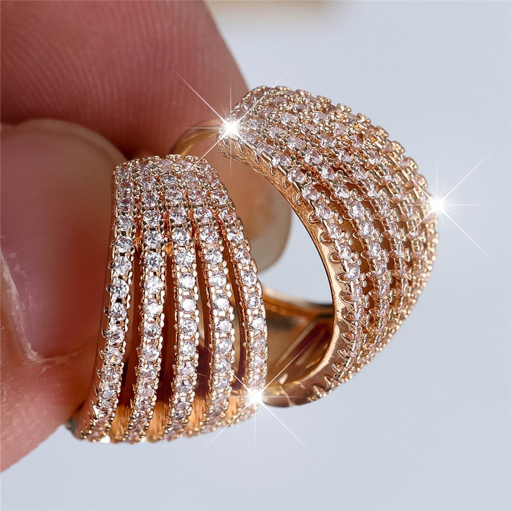 Luxury Female White Zircon Stone Hoop Earrings Fashion Silver Color Wedding Jewelry For Women