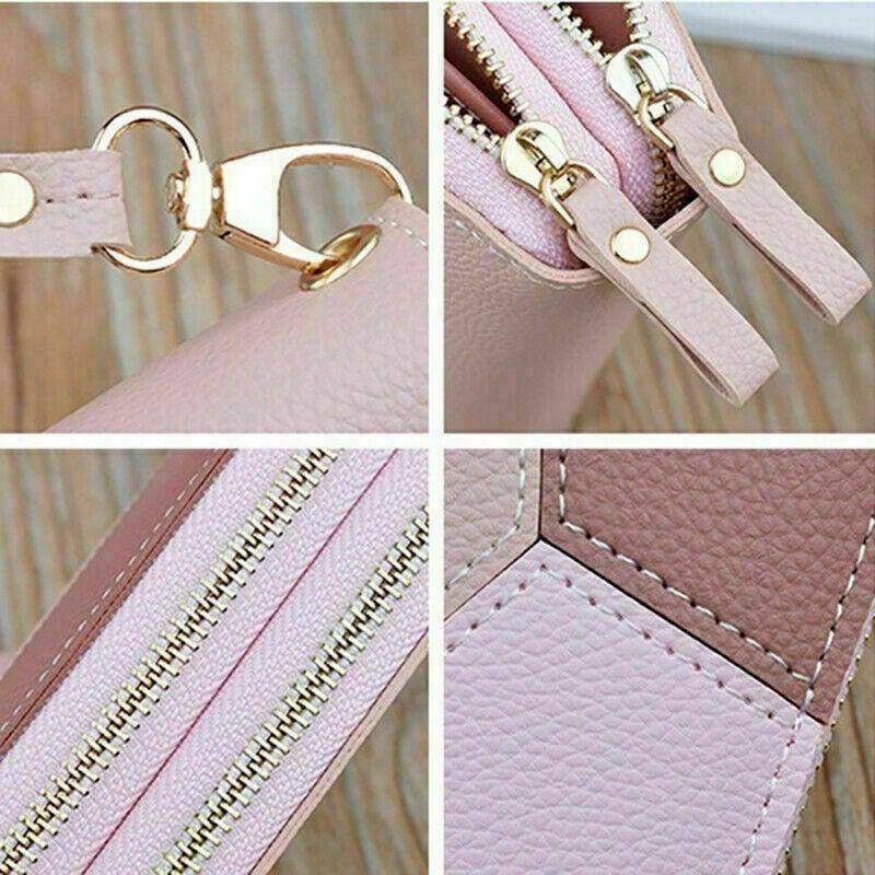 Women Ladies Leather Wallet Long 2 Zip Purse Card Phone Holder Clutch Handbag