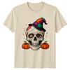 Cartoon Sugar Skull T-Shirt Gothic Halloween Witch Hat Pumpkin Spooky Gift