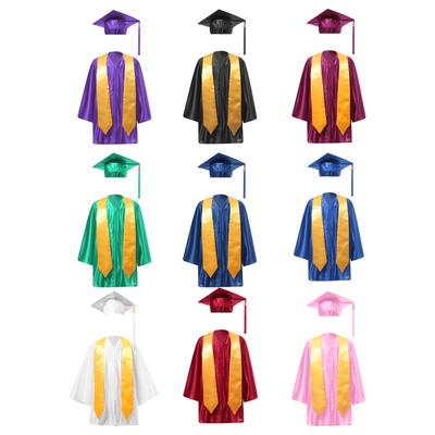 Crianças Jardim de infância Formatura Vestido Boné Uniforme com Distintivo Borla Pré-escola Igreja Robe Uniforme Traje para Meninos Meninas