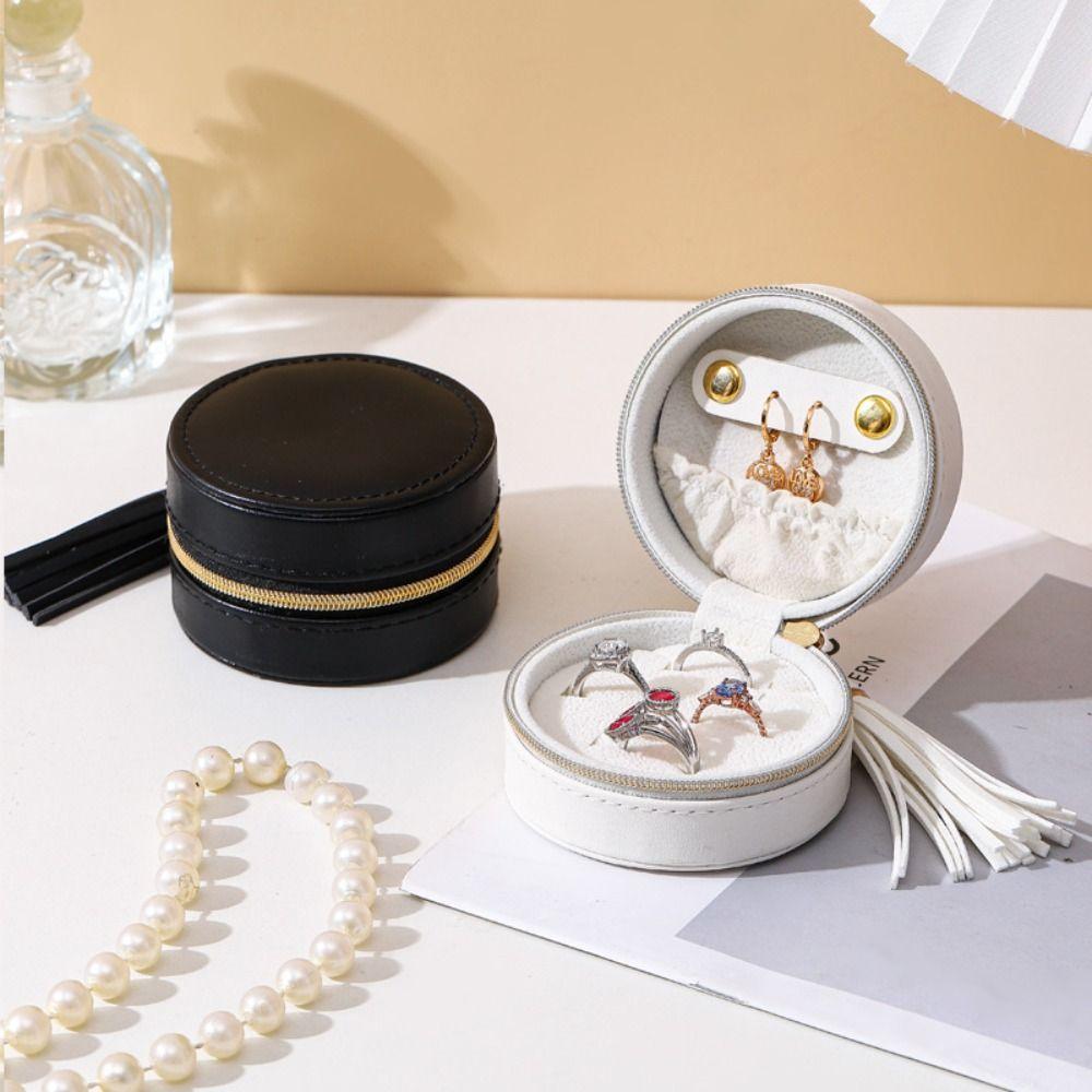 Solid Colored Jewelry Storage Box Round Necklace Ring Case Simple Earring Organizer  Girls