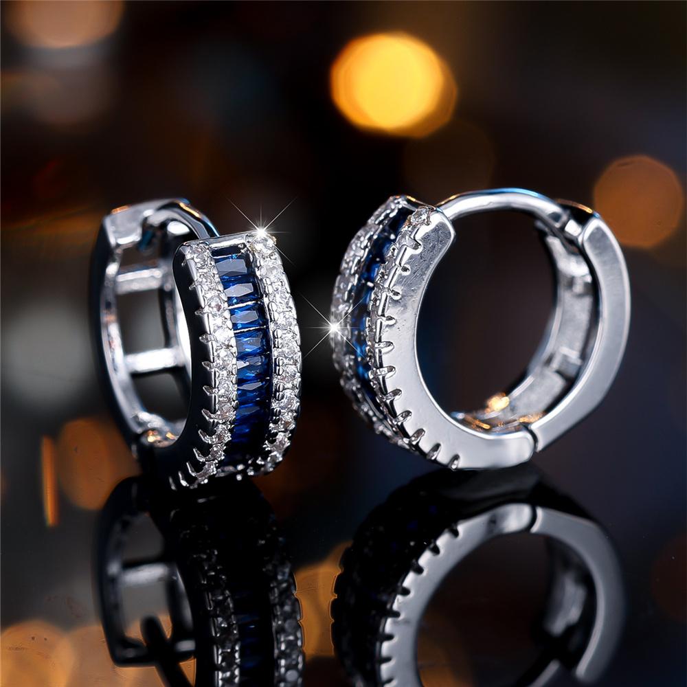 Cute Female White Blue Zircon Stone Round Hoop Earrings  Female Gold Color Wedding Jewelry For Women