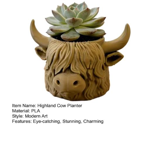 Highland Cow Planter 3D Printed Cute Animal Flower Pot Mini Cow Plant Container for Indoor Outdoor Desk Patio Garden Decor