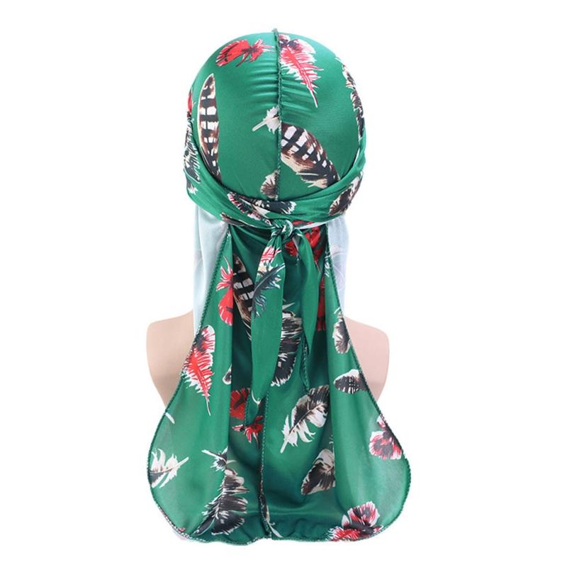 

Ethnic Style Silky Pirate Cap for Head Wrap Beanie Cap with Long Tail Soft Smooth Polyester Turbans Exquisite Birthday G