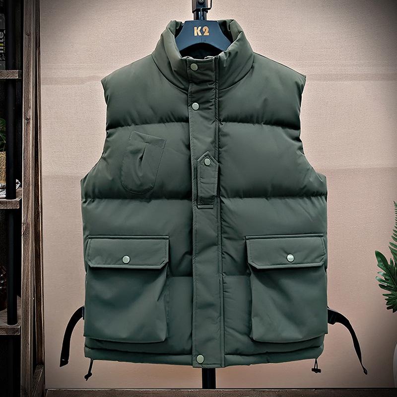 New Stand-up Collar Vest Men's Autumn and Winter Cold and Warm Trendy Brand Cotton Vest Thickened Tooling Jacket