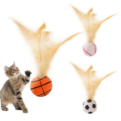 Jouet Balle Rebondissante Chat Basket-ball Football Baseball Jouet Griffes Chat Balle en Caoutchouc Jouet à Mâcher avec Plumes pour Jeu Interactif Divertissement Personnel Ennui