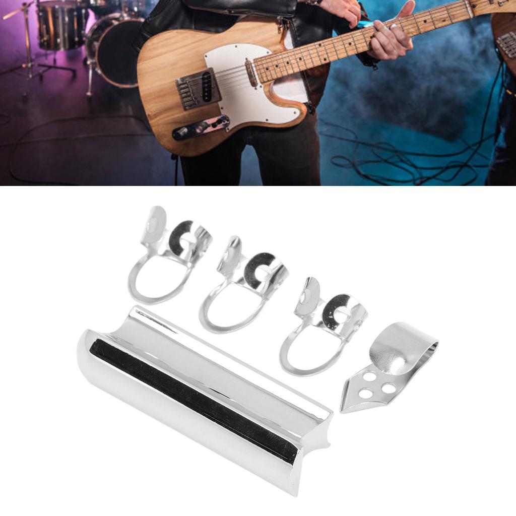 Guitar Slide Tone Bar with Thumb and Finger Picks Solid Stainless Steel Sliding Bar for Hawaiian Ele