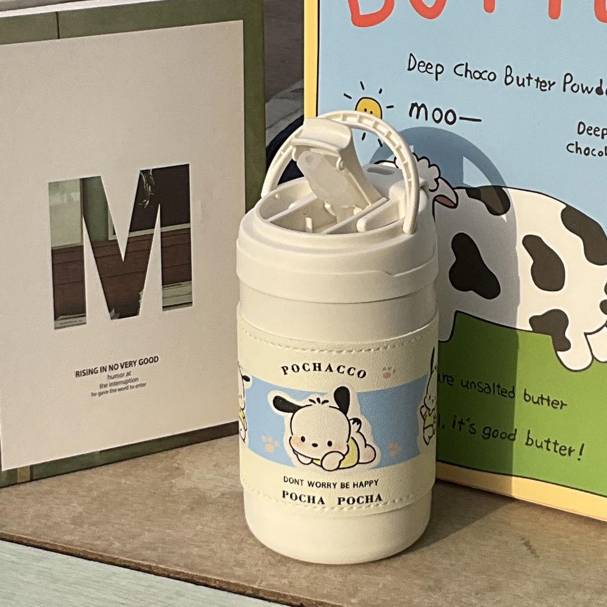 

Термокружка из нержавеющей стали большой вместимости с соломинкой - Милый дизайн с щенком для девочек и студентов, Портативная и стильная. Cup + 3D Stickers + Cleaning Set + Strap