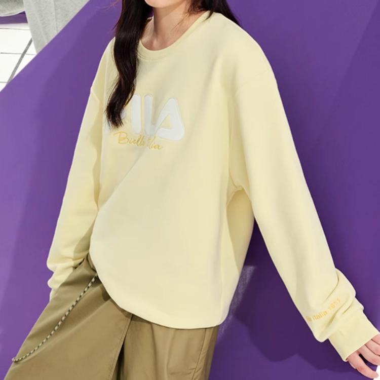 FILA Fleece Logo Casual Loose Pullover Long Sleeve Sweatshirt Unisex sweatshirt Wheat-Yellow F51U249299FYE
