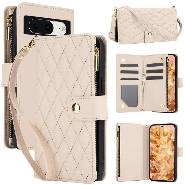 

For Google Pixel 8 Case Chic Rhombus PU Leather Phone Cover with Shoulder Lanyard