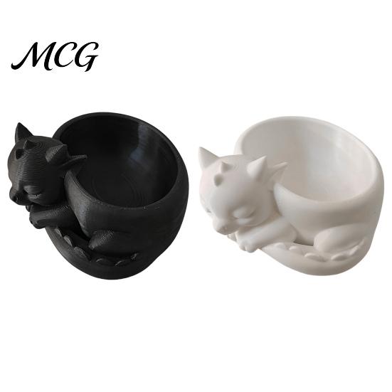 Black And White Plant Pot Decor Flowerpot Ornament, 3D Printed Sleeping Dragon Shape, Matte Large Texture Desktop Ornament Curved Planter, for