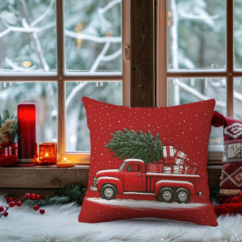 Festive Christmas Cushion Covers - Classic Santa & Red Truck Designs | Decor For Holiday Home & Sofa Decorations