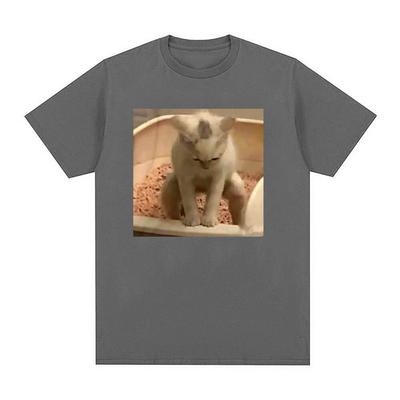 Kitty Cat Taking A Poop Kitten Joke T Shirts Men Women Funny Meme Short Sleeve T Shirt Summer Fashion Casual Cotton T-shirt Tops