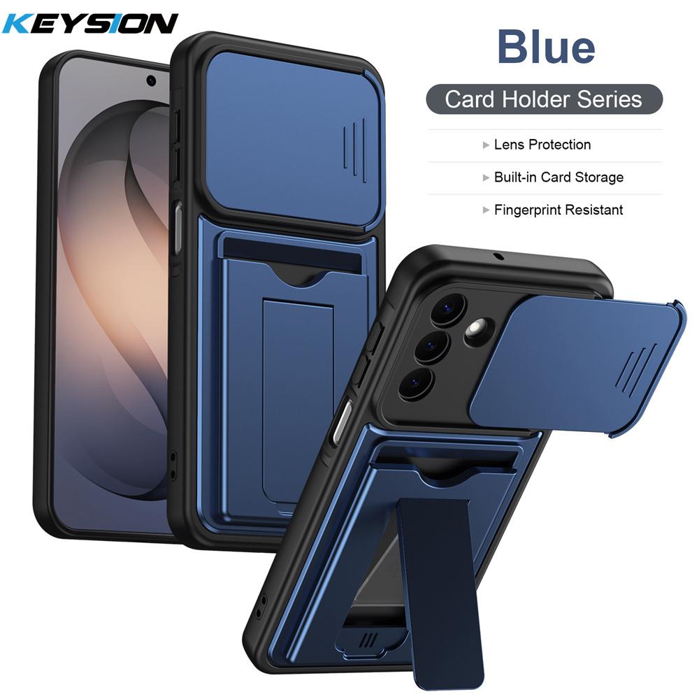KEYSION Card Holder Bag Phone Case for Samsung S26 Ultra 5G Slide Camera Protection Kickstand Shockproof Cover for Galaxy S26+5G
