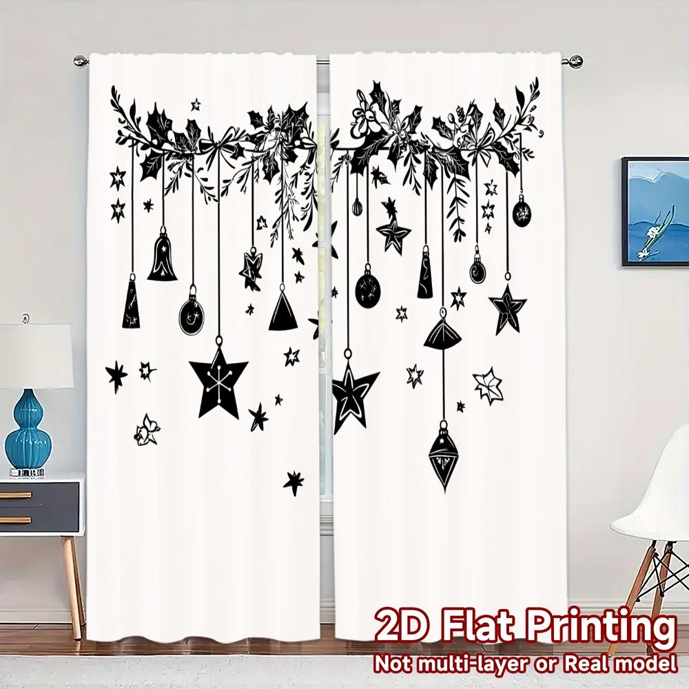 

2pcs,Curtains Christmas Bells Stars Garland (2) Popular Contemporary Curtains Semi-Sheer Curtains Decorations For Home Ldeal for 52.50×116.00 CM 2pcs