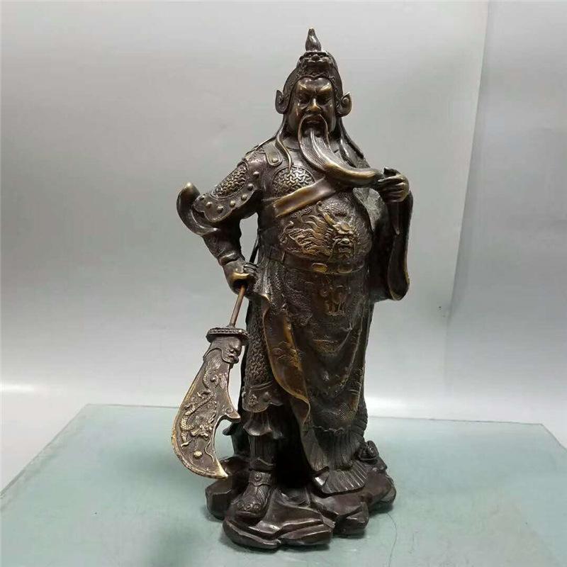 Messing Marsgott Gong Figur Schwert Er Ye Guan Yu Statue Heimdekoration Kupferhandwerk