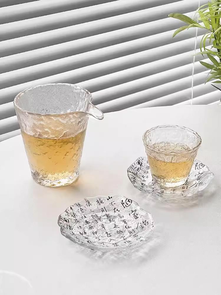 Chinese Style Calligraphy Glass Mat Simple Household Teacup Base Teacup Heat Insulation Mat Creative Kung Fu Tea Set Accessories