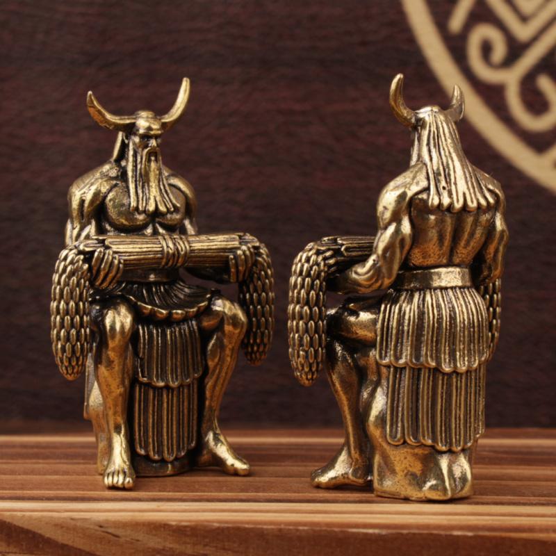 Brass Copper Small Size Shennong Emperor Yan Statue Ancient Five Emperors Figure Sculpture City Landscape Orn